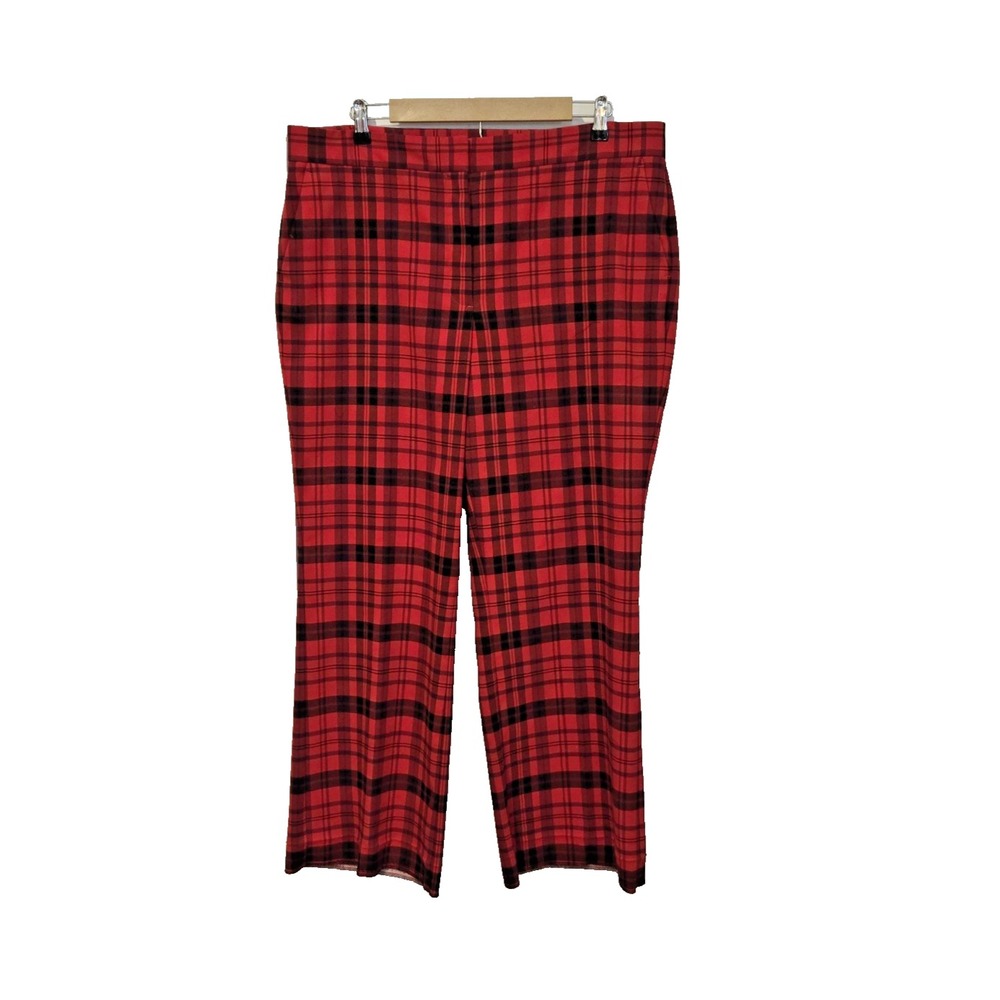Ann Taylor Factory Women's Pants Unhemmed  Red Black‎ Plaid Holiday Festive 16P